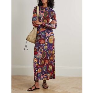 FARM Rio Rio Multicolor Artsy Surreal Land Long Sleeve Maxi Dress Size XL NWT